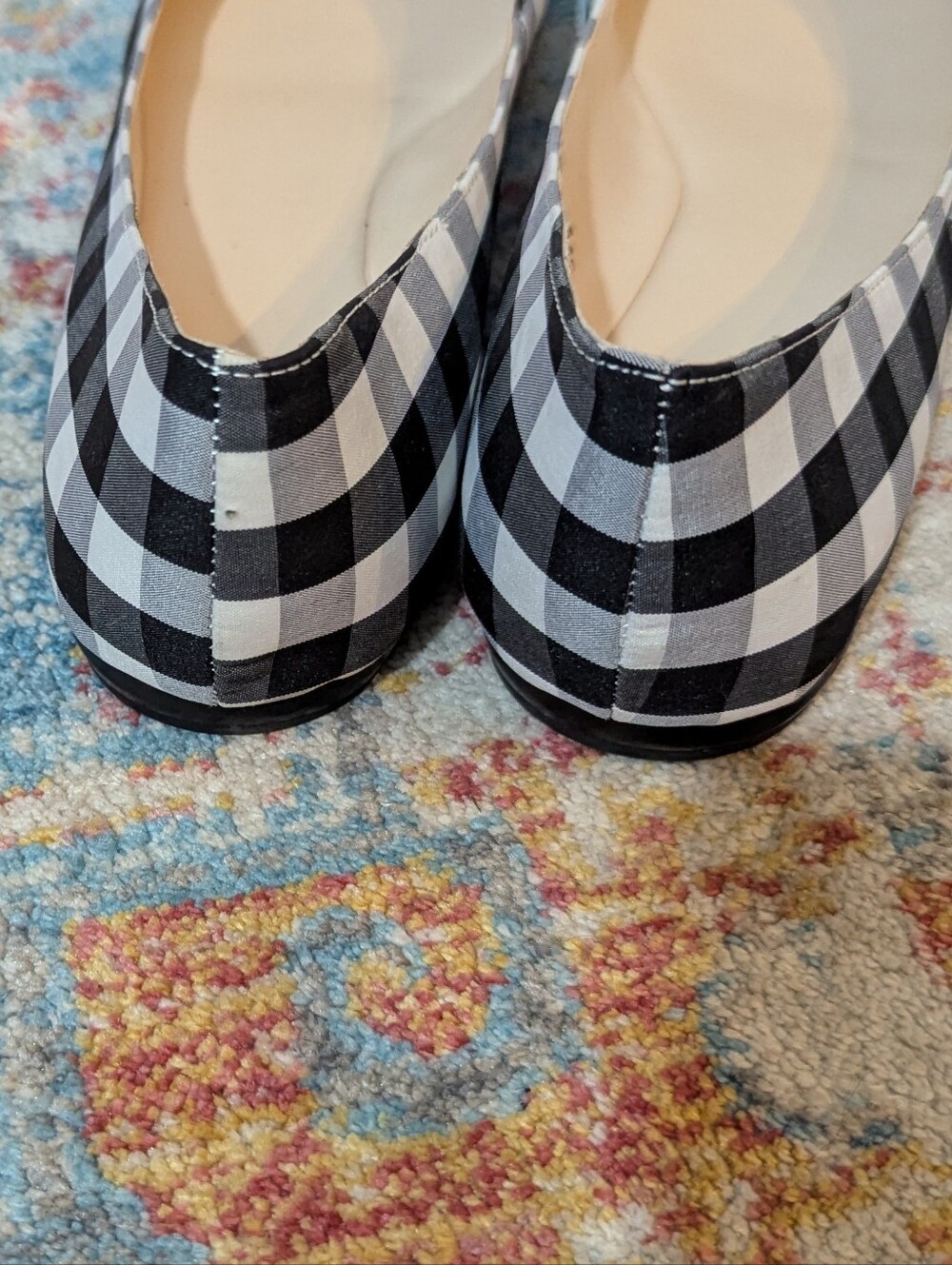 Nine West Wmns 10.5 M Gingham Check Black White Slip On Pointed Toe Ballet Flats - Picture 5 of 8